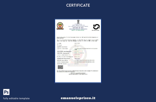 modello di certificato di morte del governo indiano di Delhi in stile verificato